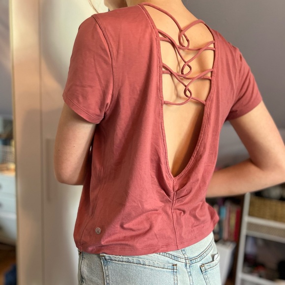 Lululemon Athletica Strappy Lunge Back T-shirt | Pink Light Weight Material - Picture 6 of 6